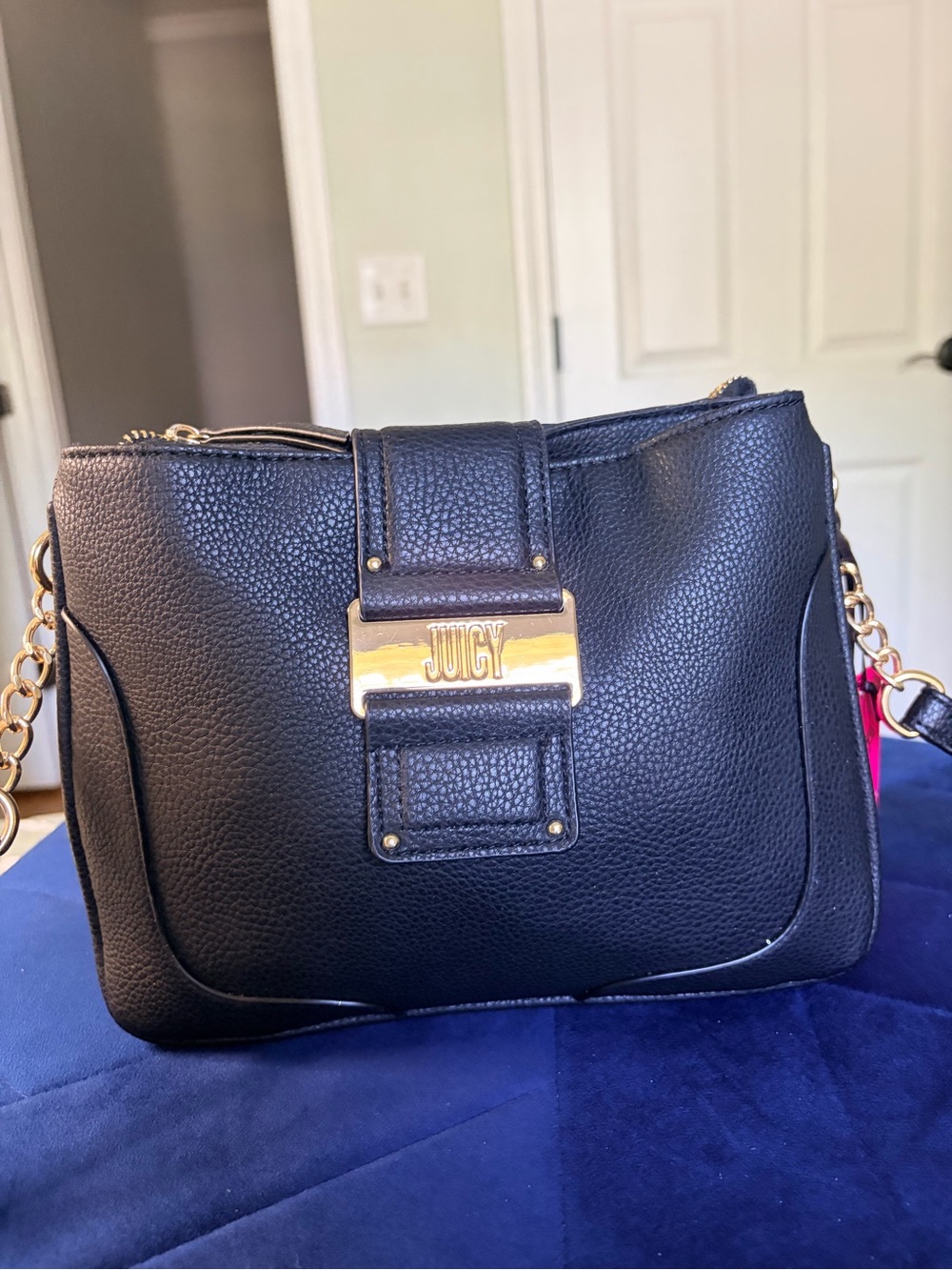 Juicy Couture Black Pebbled Leather Crossbody with Gold Hardware